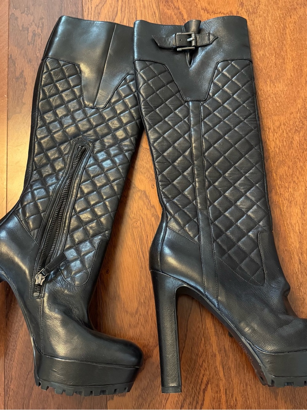 Nine West Black Quilted Real leather Platform Heeled Boots Brand new size 9